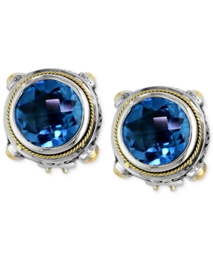 image of Balissima by Effy Blue Topaz Round Stud Earrings (7-5/8 ct. t.w.) in 18k Gold and Sterling Silver