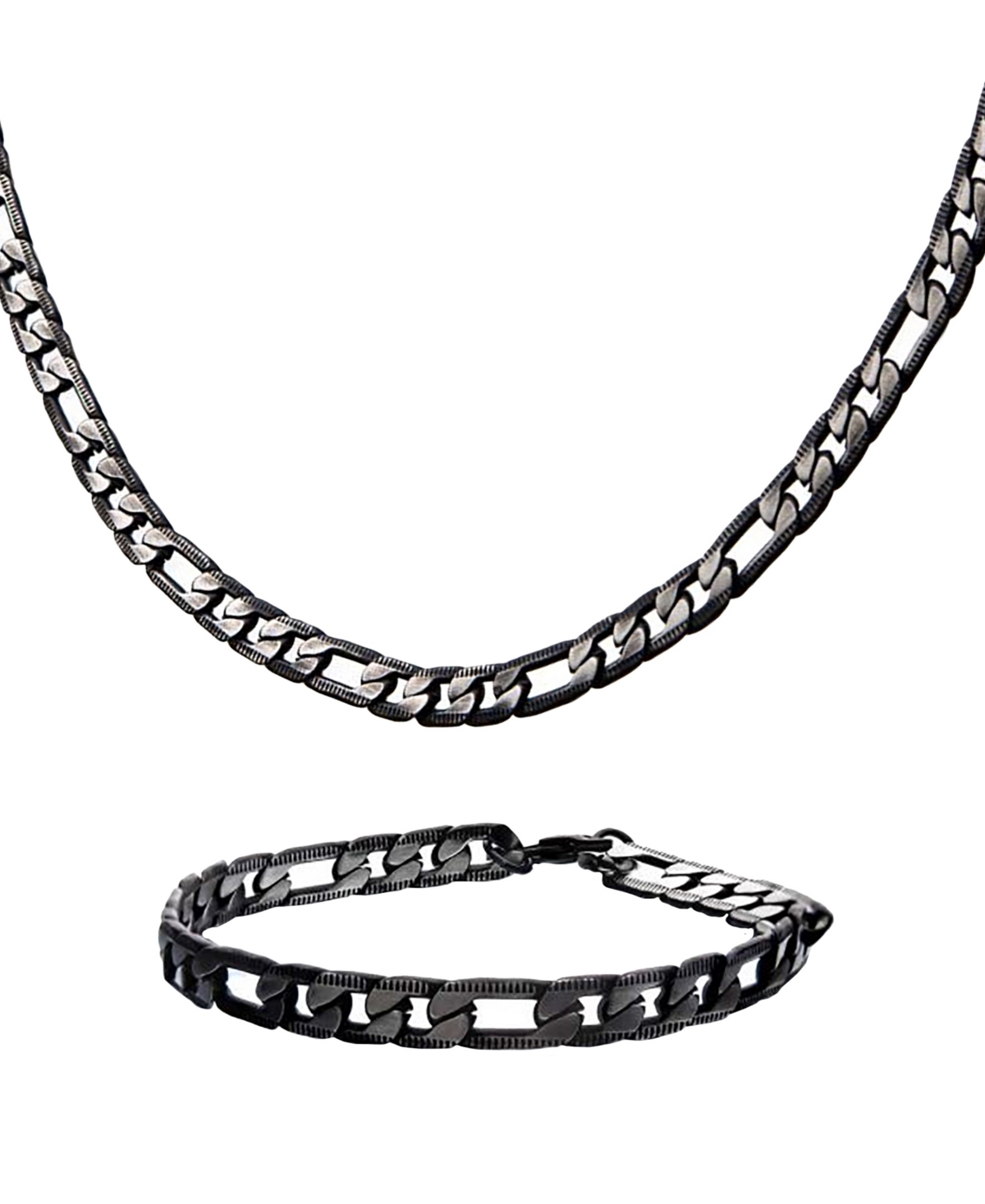 Men's Figaro Chain Necklace and Bracelet Set - Black