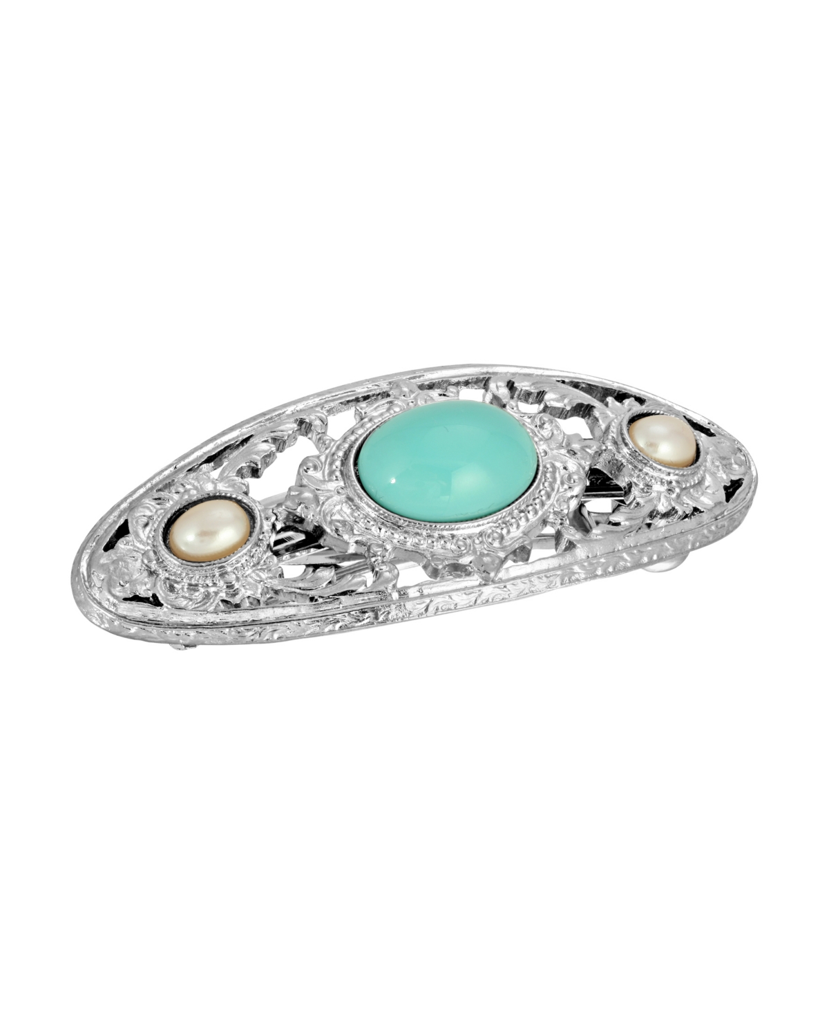 2028 Women's Silver-tone Imitation Pearl Stone Barrette In Turquoise