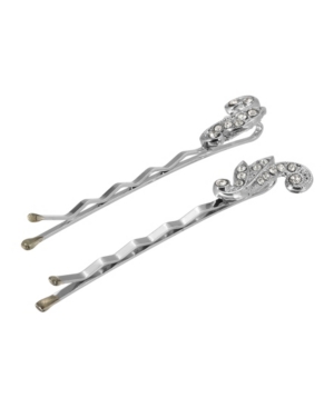 image of Women-s Silver-Tone Crystal Bobby Pins Set, 2 Piece