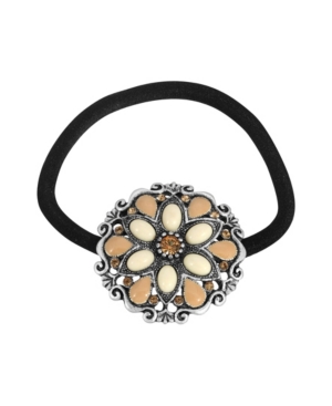 image of Women-s Silver-Tone Flower Ponytail Holder with Swarovski Crystals