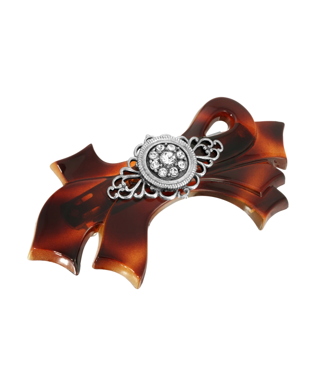 2028 Women's Tortoise With Silver-tone Filigree And Crystal Accent Bow Barrette In Brown