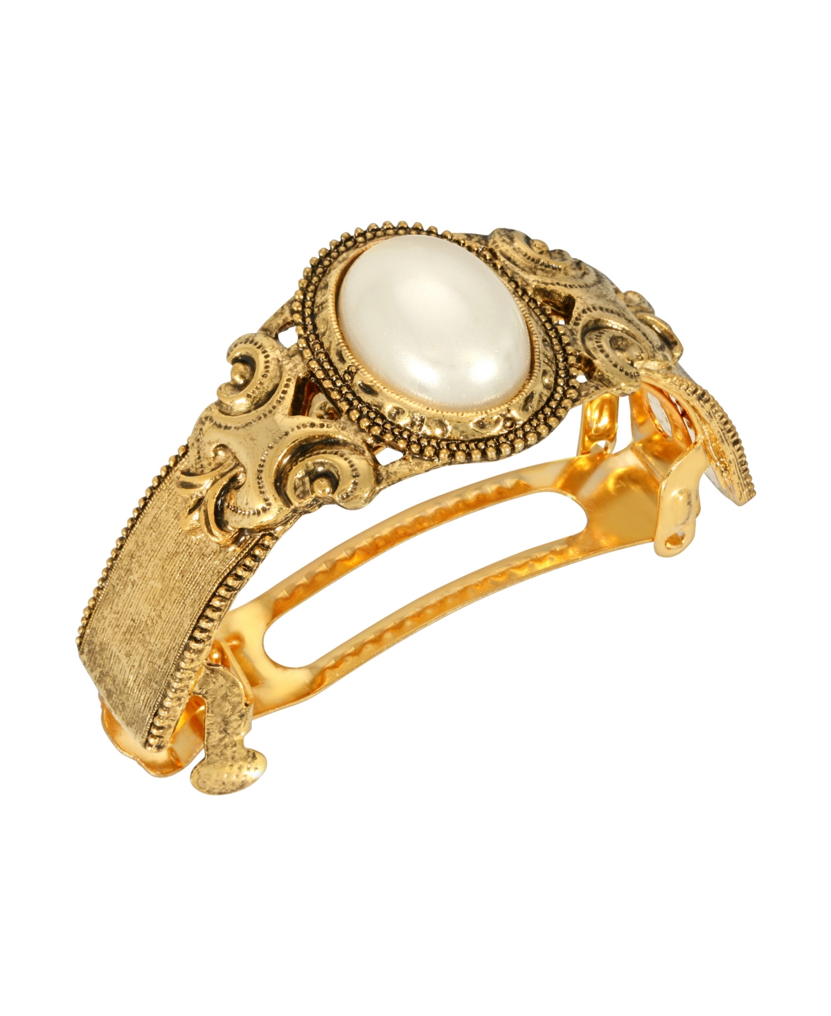 2028 Women's Gold-tone Oval Imitation Pearl Ponytail Holder In White