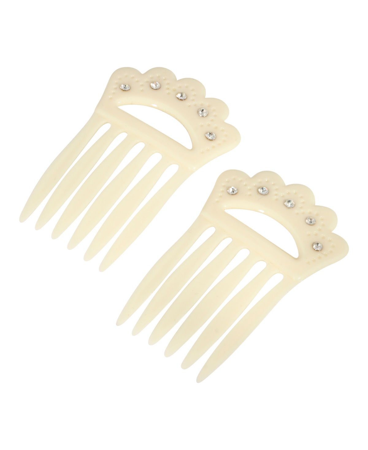 2028 Women's Plastic With Clear Crystal Double Hair Comb In White
