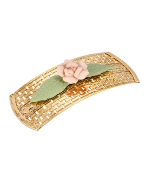 image of Women-s Gold-Tone Large Porcelain Flower Lattice Hair Barrette