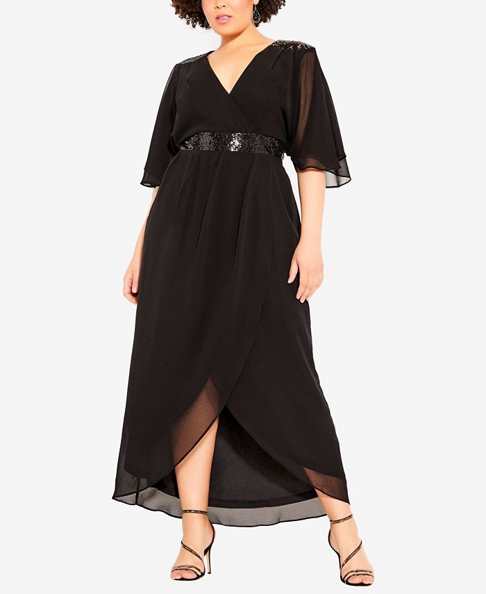 City Chic Women's Trendy Plus Size Sequin Wrap Maxi Dress - Macy's
