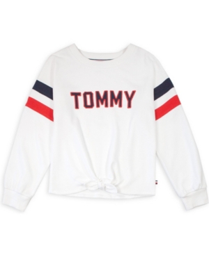 image of Tommy Hilfiger Big Girl-s Pieced Tie-Front Crewneck Sweatshirt