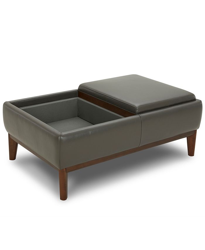 Furniture Jollene Leather Ottoman with Wood Trays, Created for Macy's