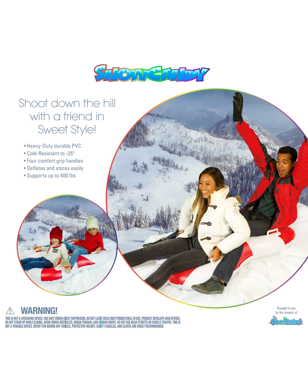 PoolCandy's SnowCandy Peppermint 2-Seater Snow Tube