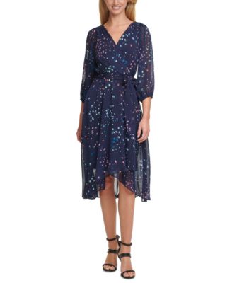dkny balloon sleeve chiffon midi dress