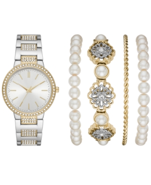 image of Folio Women-s Two-Tone Stainless Steel & Crystal Bracelet Watch 34mm Gift Set