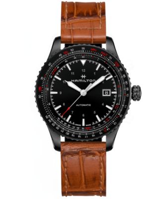 Hamilton - Men's Swiss Automatic Khaki Aviation Converter Brown Leather Strap Watch 42mm