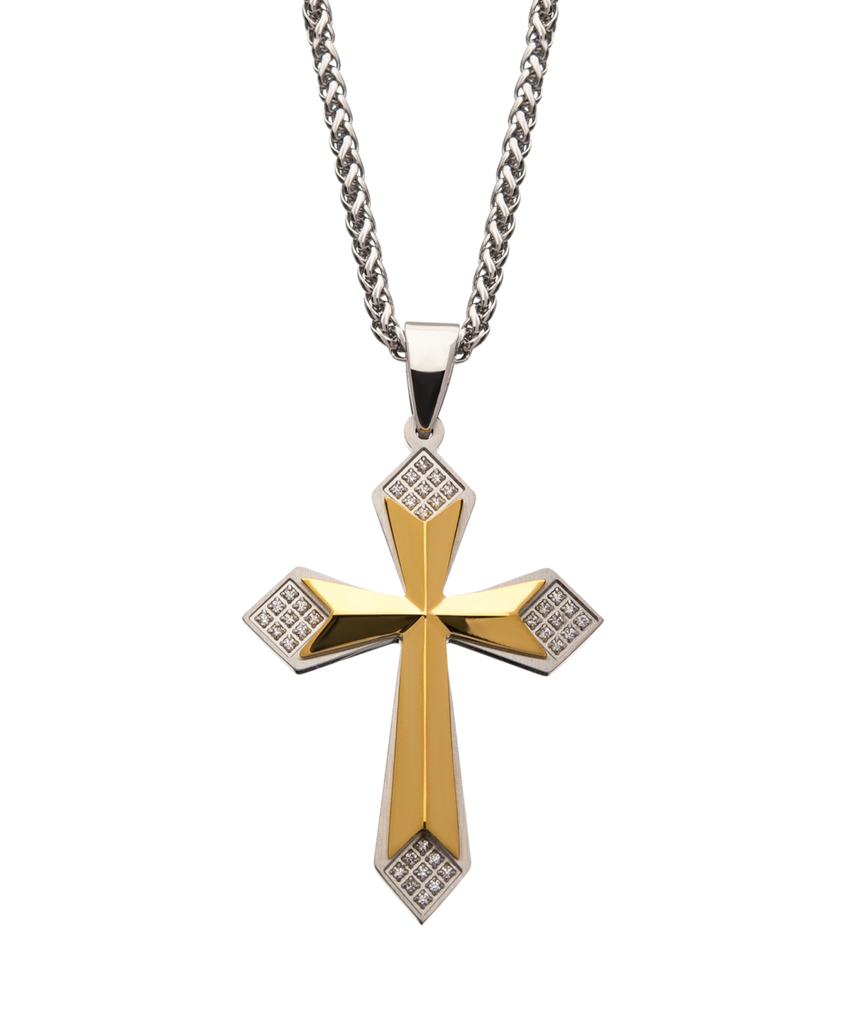 Men's Cross Pendant with 36 Piece Cubic Zirconia Gemstone - Gold-tone
