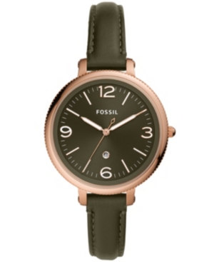 image of Fossil Women-s Monroe Green Leather Strap Watch 38mm