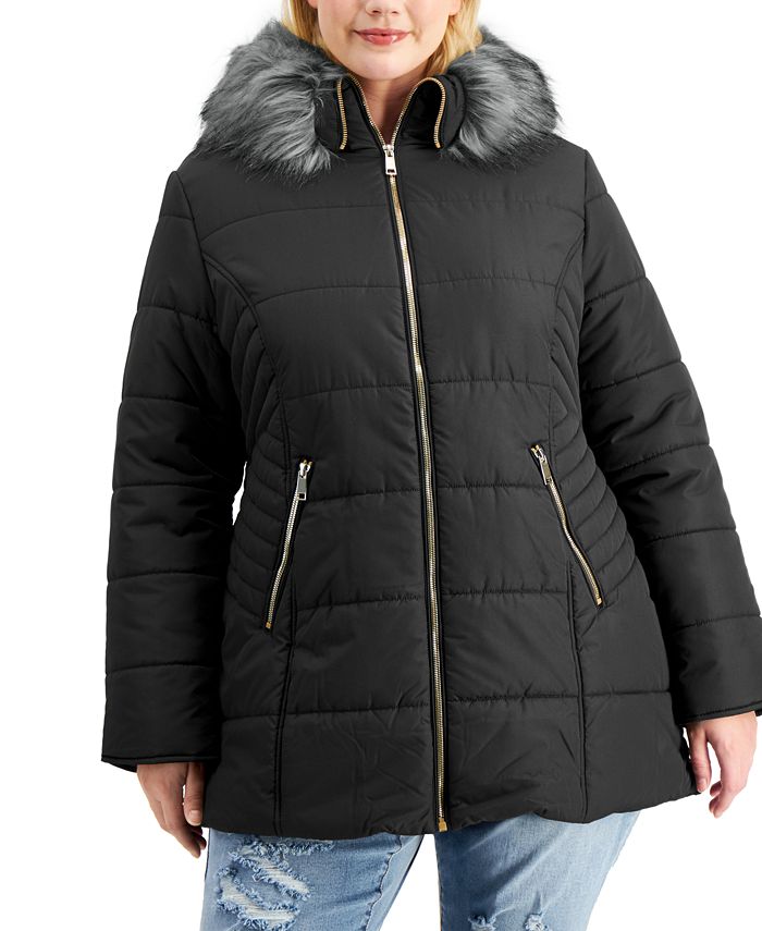 Maralyn & Me Trendy Plus Size Faux-Fur-Trim Hooded Puffer Coat - Macy's