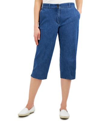 Karen Scott - Denim Two-Button Comfort-Waist Capri Pants