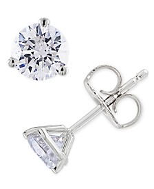 1.00 Carat Solitaire Diamond Studs Real 14K White Gold Layer 5 MM 6 Prongs 