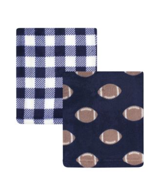 Hudson Baby Boys Twin Pack of Ultra-Soft Coral Fleece Blankets - Football