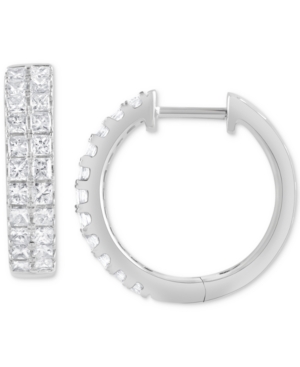 image of Diamond Princess Double Row Hoop Earrings (1 ct. t.w.) in 14k White Gold