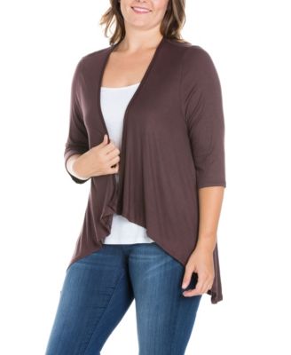 Plus Size Elbow Length Sleeve Open Cardigan