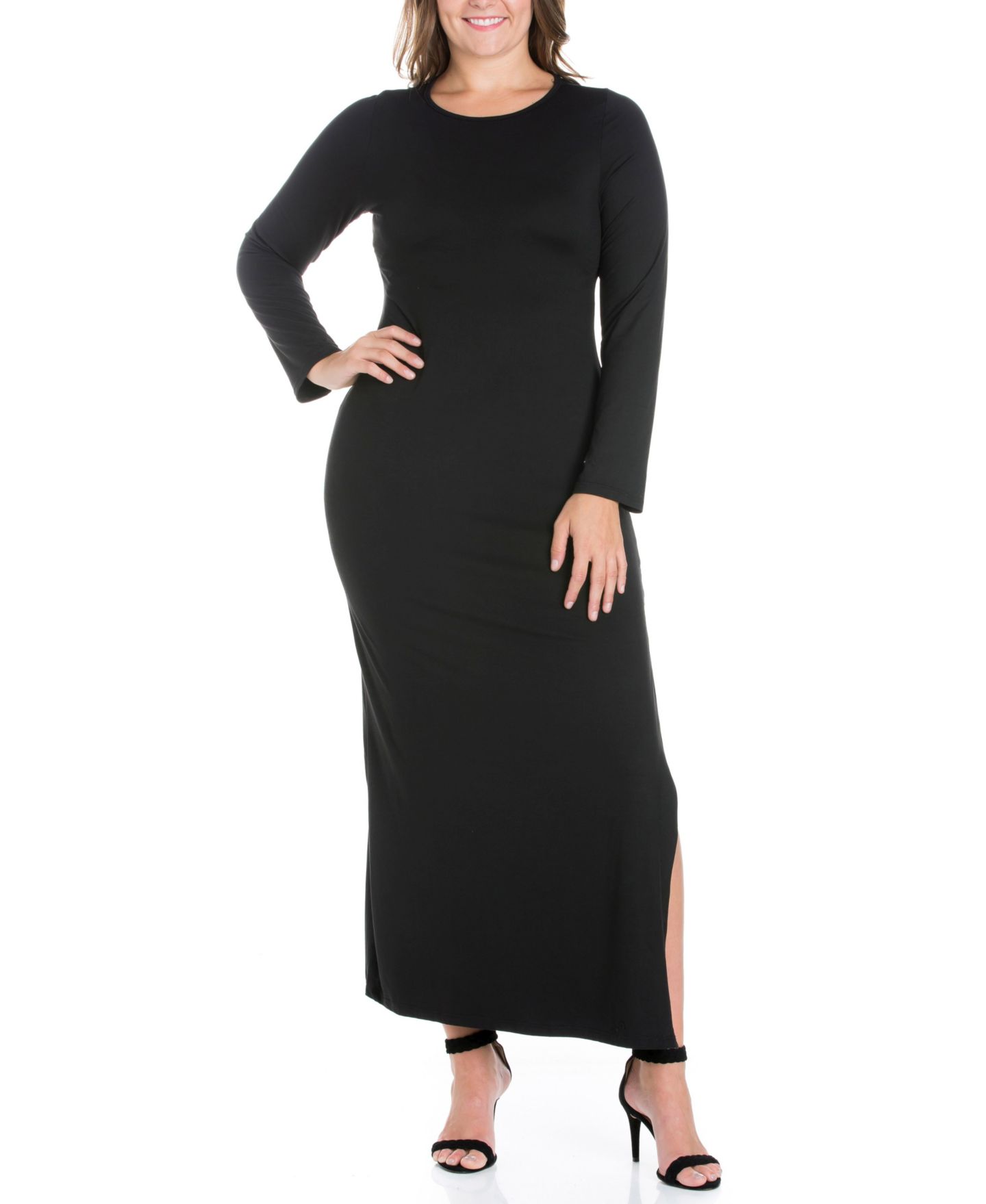 Женское платье 24seven Comfort Apparel Plus Size Side Slit Fitted Maxi, цвет: Чёрный — фото 1