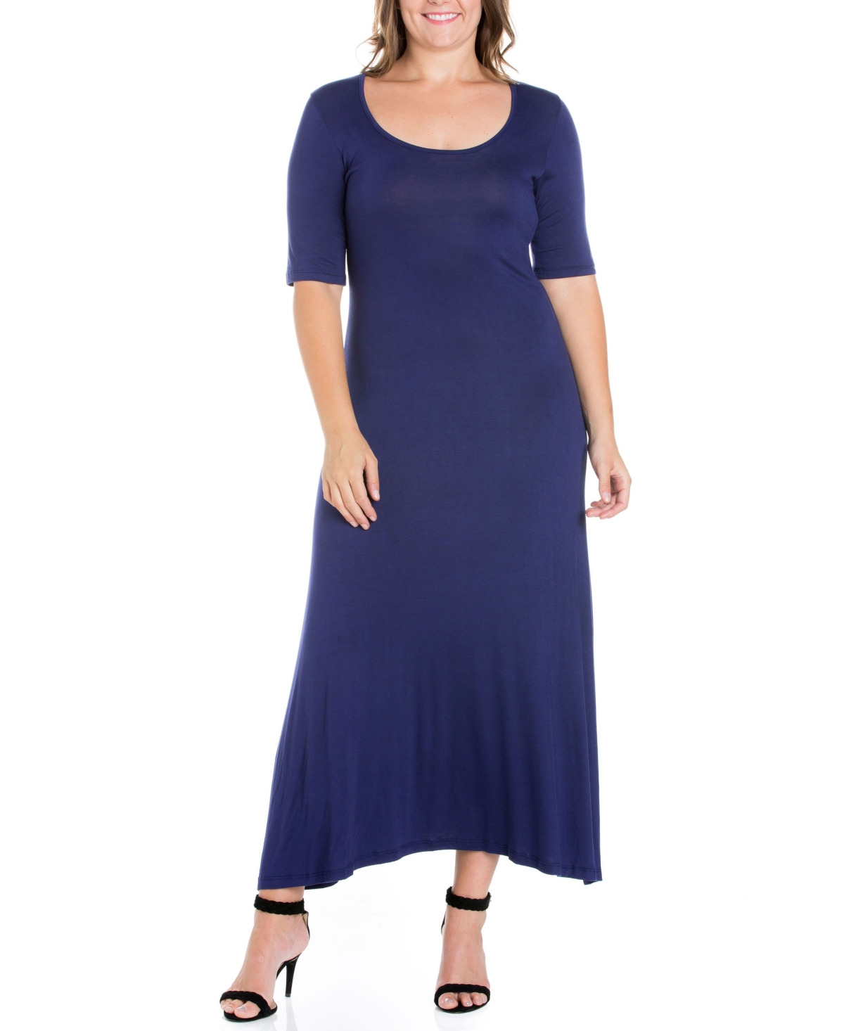 Plus Size Elbow Length Sleeve Maxi Dress - Brick
