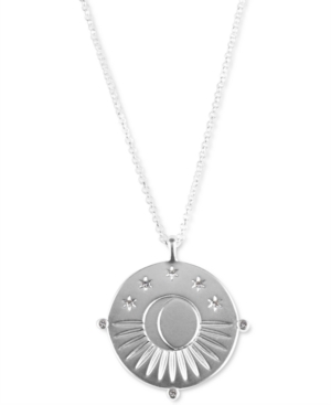 image of Lucky Brand Silver-Tone Pave Celestial Reversible Long Pendant Necklace, 31-1/2