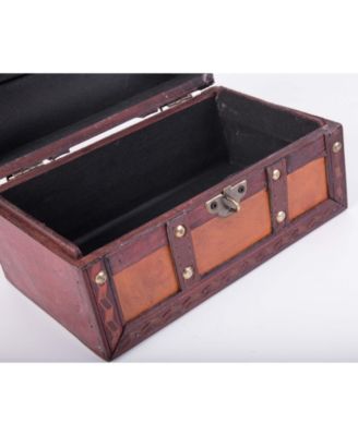 Decorative Wood Leather Treasure Box - Large Trunk