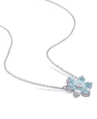Aquamarine and Diamond Accent Floral Necklace