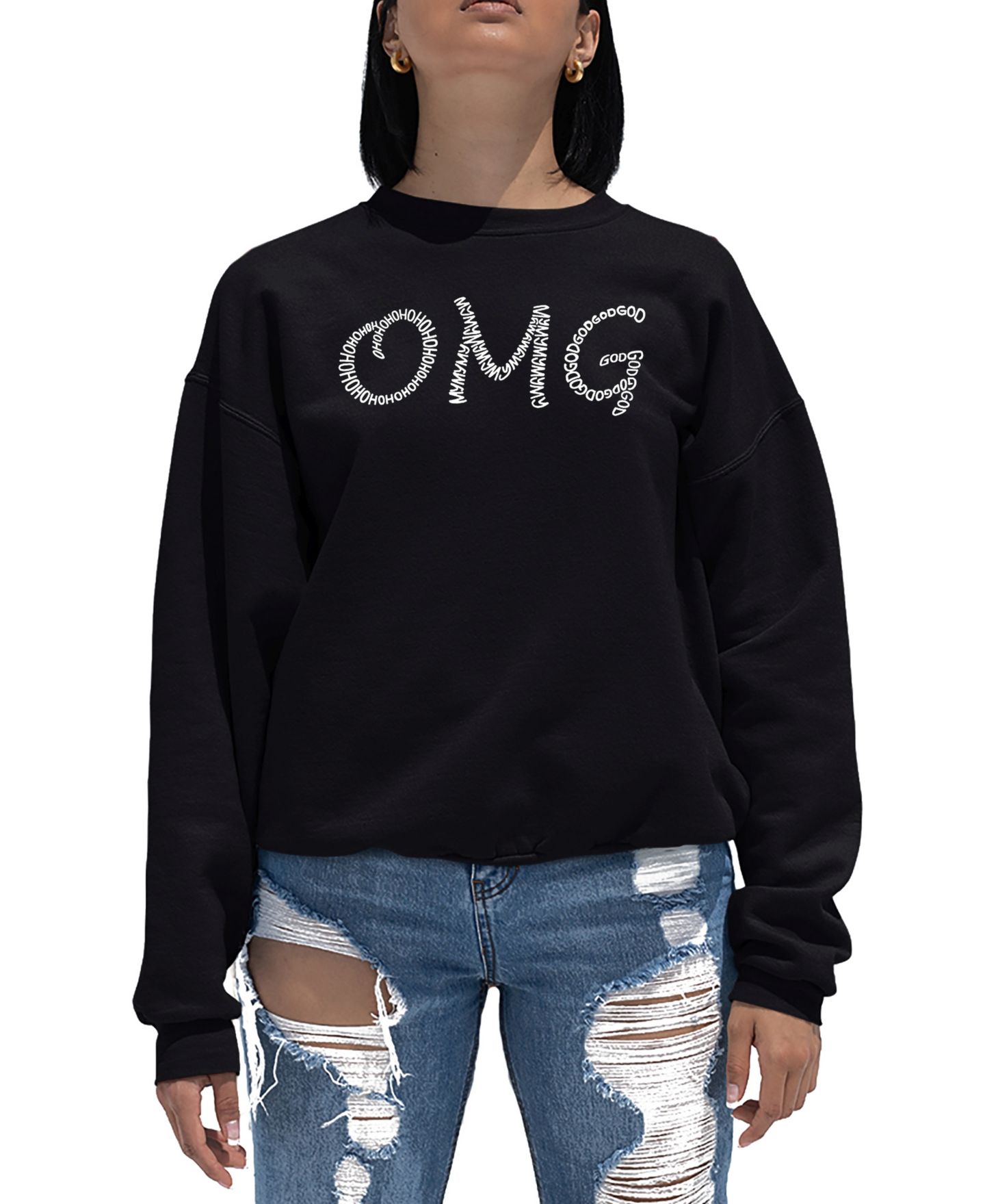 Женская толстовка LA Pop Art Word Art Crewneck OMG, цвет: Чёрный — фото 1