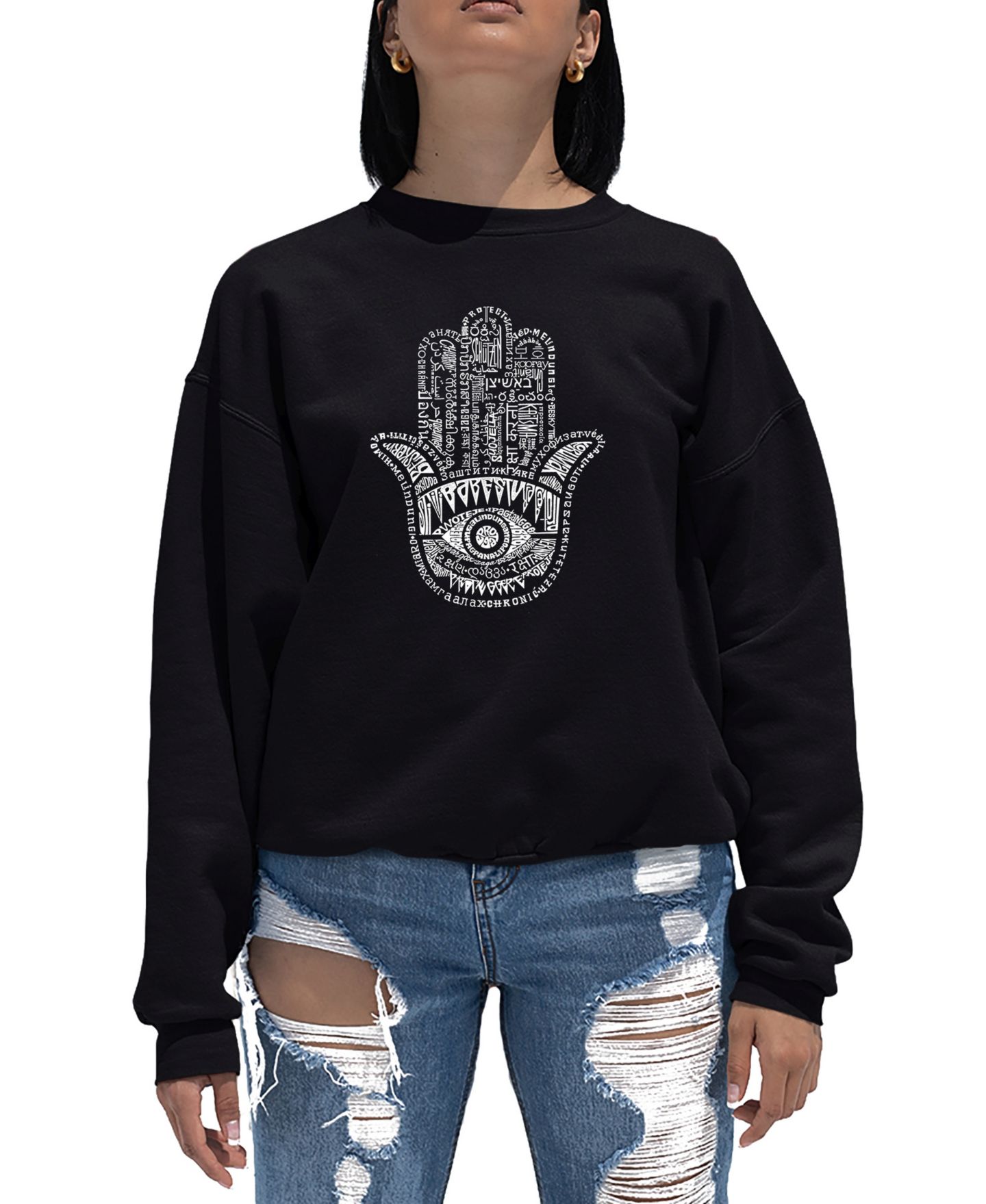 Женская толстовка LA Pop Art Word Art Crewneck Hamsa, цвет: Чёрный — фото 1