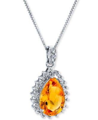 Macy's - Citrine (2-7/8 ct. t.w.) & Diamond (1/5 ct. t.w.) 18" Pendant Necklace in Sterling Silver