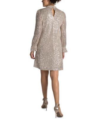 Sequin Mock-Neck Sheath Dress