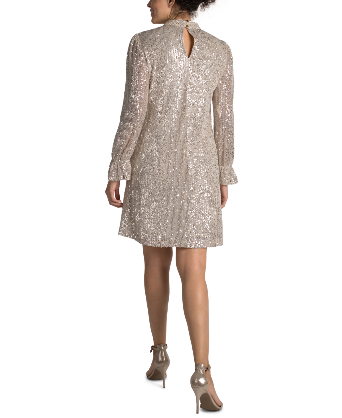 julia jordan Sequin Mock-Neck Sheath Dress -Silver