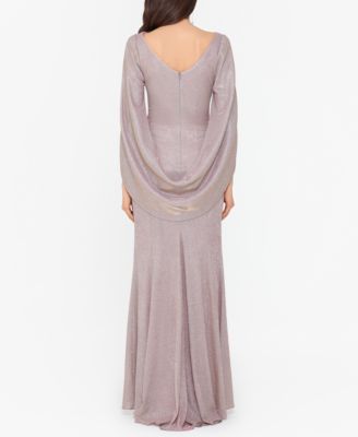 Women's Glitter Drape-Back Cape Gown
