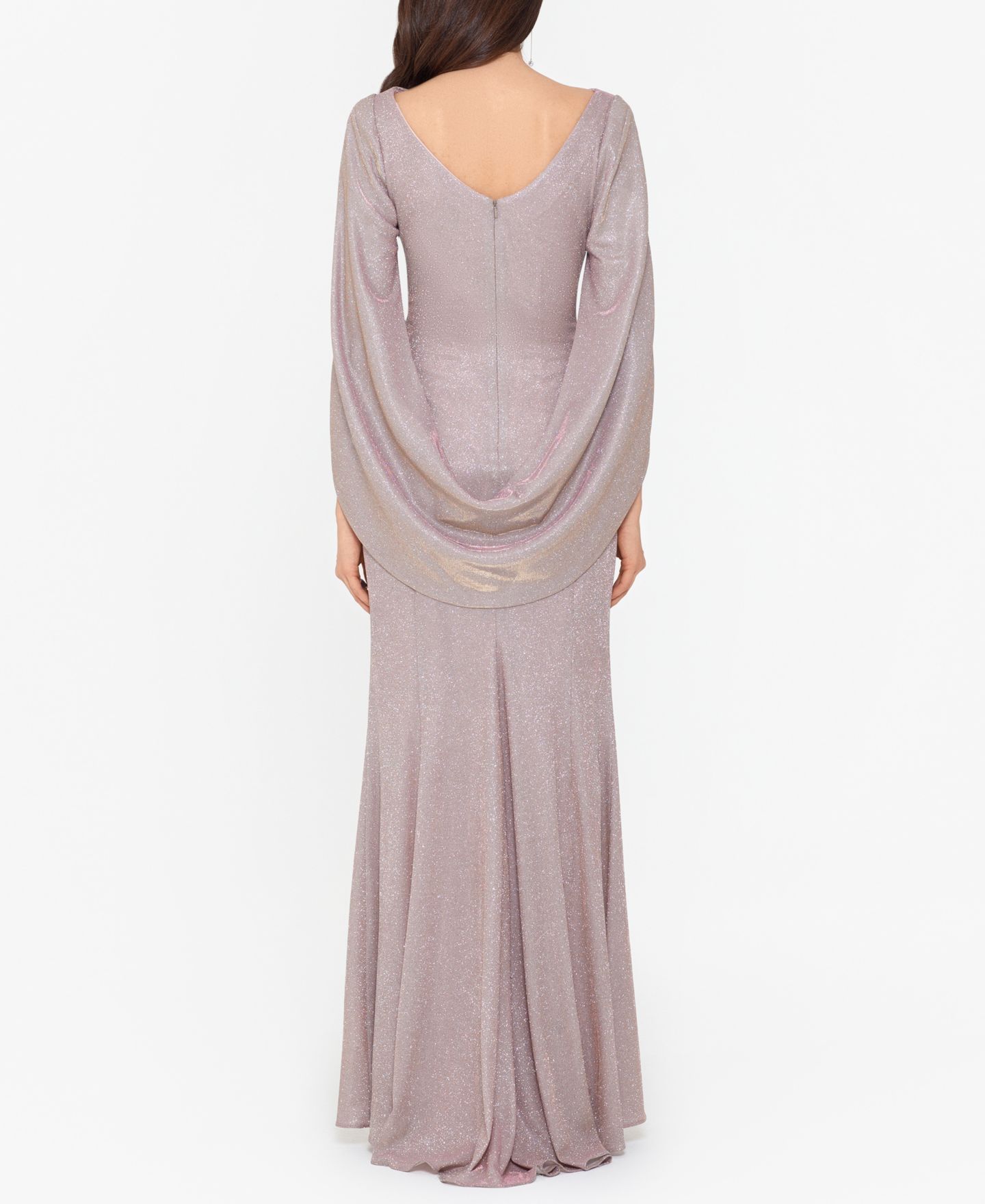 Женские платья Betsy & Adam Glitter Drape-Back Cape Gown, цвет: Пудровый золотой — фото 3