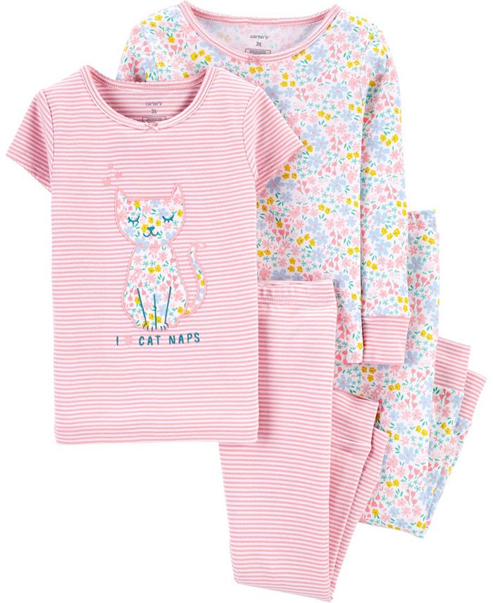 Carter s Toddler Girls 4 Piece Floral Cat Snug Fit Cotton PJs Macy s