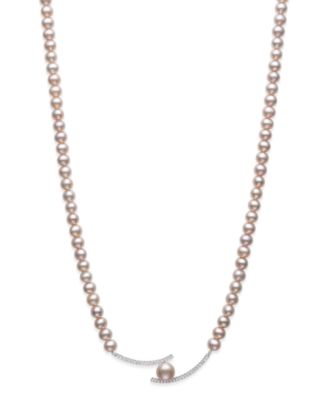 Macy's - Pink Cultured Freshwater Pearl 5-8mm and Cubic Zirconia Accent Necklace in Sterling Silver, 18"
