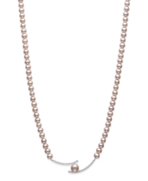 image of Pink Cultured Freshwater Pearl 5-8mm and Cubic Zirconia Accent Necklace in Sterling Silver, 18