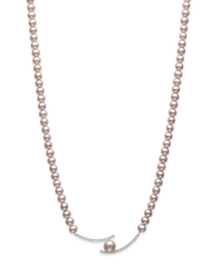 Macy's - Pink Cultured Freshwater Pearl 5-8mm and Cubic Zirconia Accent Necklace in Sterling Silver, 18"
