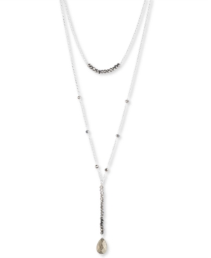 image of Lucky Brand Silver-Tone Faceted Bead Layered Lariat Necklace, 16