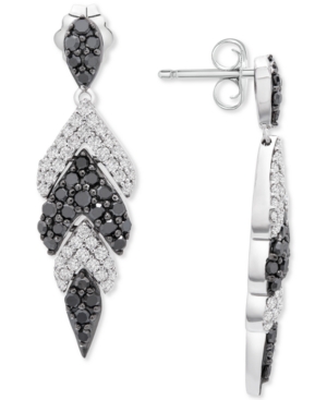 image of Black & White Diamond Drop Earrings (1 ct. t.w.) in 14k White Gold