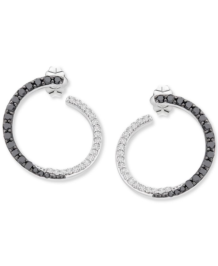 Macy's Black & White Diamond Spiral Hoop Earrings (1/2 ct. t.w.) in 14k White Gold & Reviews