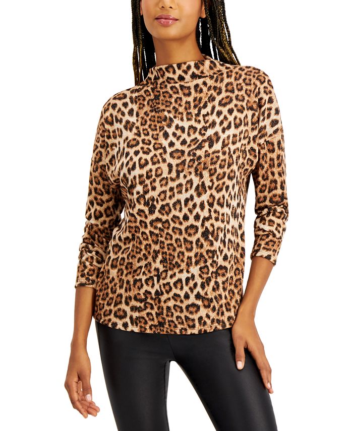 INC International Concepts INC AnimalPrint FunnelNeck Top, Created