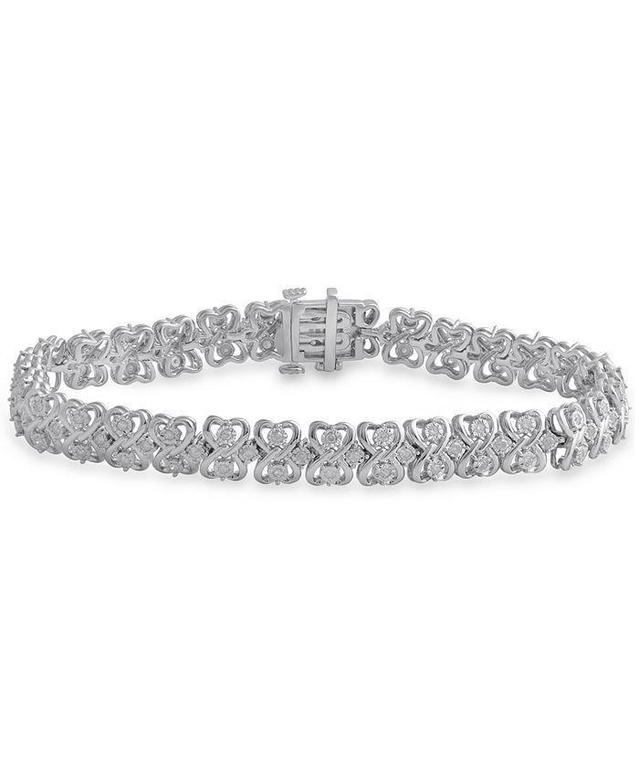Macy's Diamond Heart Link Bracelet (1 ct. t.w.) in Sterling Silver