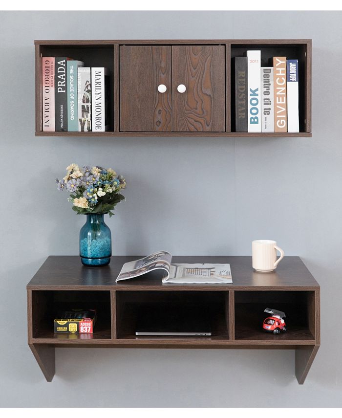 Basicwise Wall Mounted Office Computer Desk and Floating Hutch