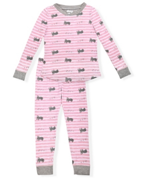 image of Big Girls Cosy Koala Stripe Print Pajama Set, 2 Piece