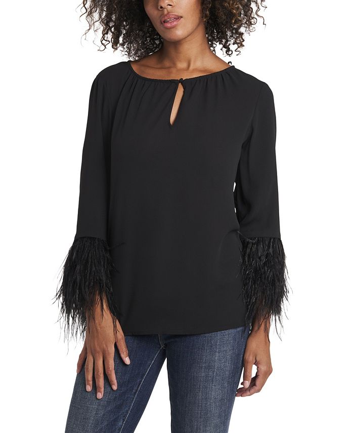 Vince Camuto Women's Keyhole Front Blouse with Feather Sleeve - Macy's