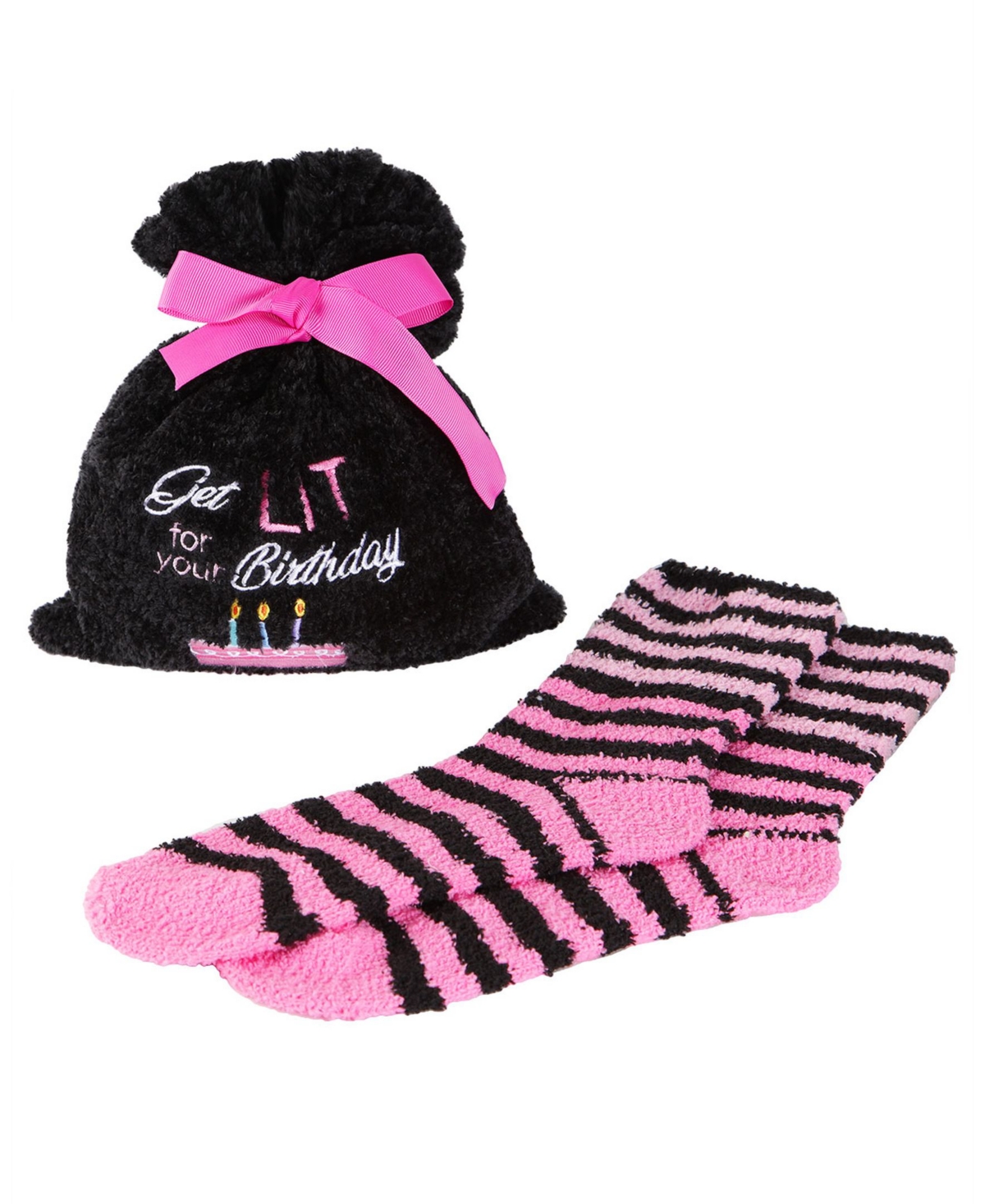 Get Lit Birthday Cozy Women's Socks with Gift Bag - Black