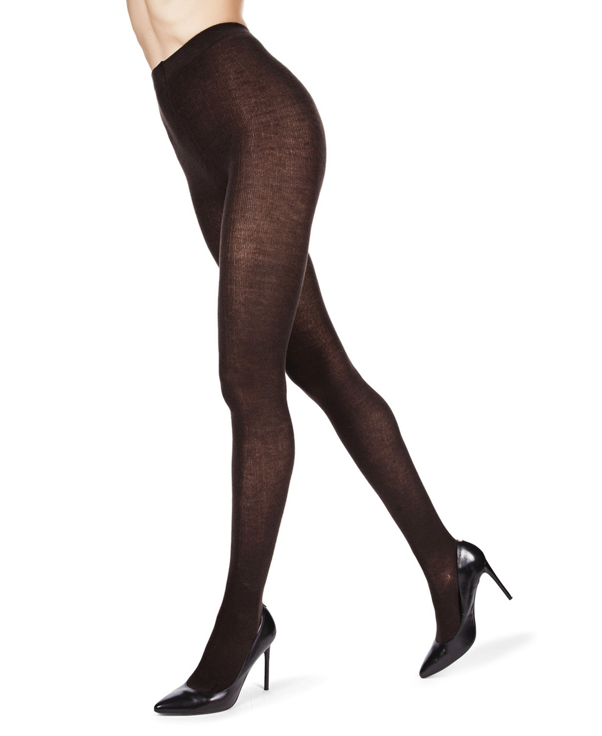 Women's Cashmere Blend Flat Knit Sweater Tights - Brown Heat